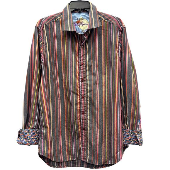 Robert Graham Shirt Mens Large Long Sleeve Striped Flip Cuff Sheep Violin - Picture 1 of 4